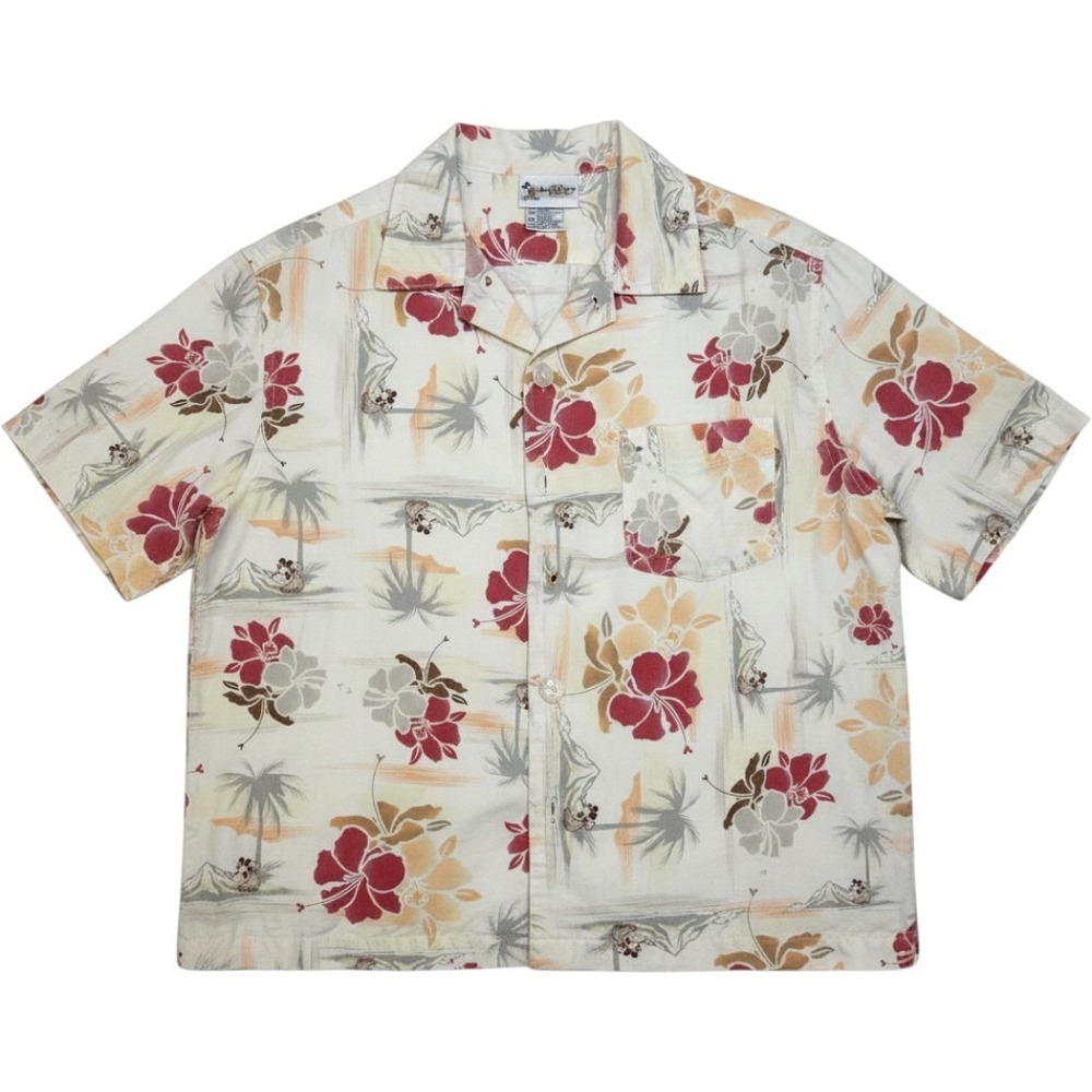 Vintage Walt Disney World Silk Hawaiian Camp Shirt Mickey Mouse Floral Size M